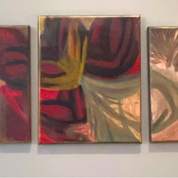 Handmade One of a Kind Original Abstract Triptych 3 Piece Wall Art - Picture 7 of 12